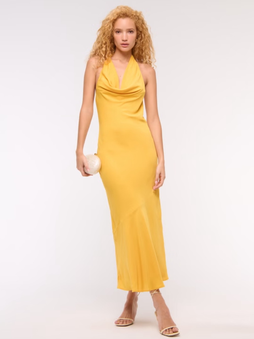 NWT XSP Abercrombie & Fitch Cowl Halter Maxi Dress in Yellow